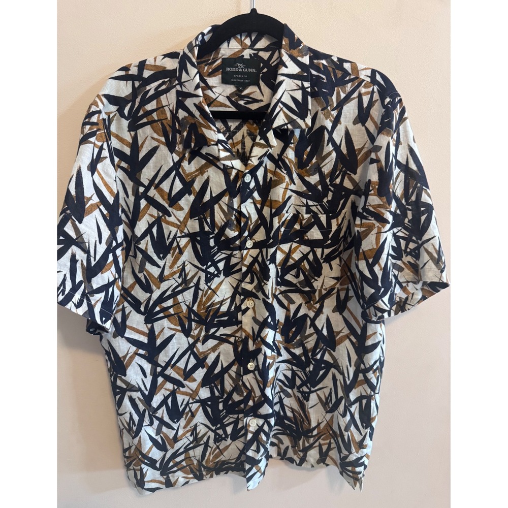 Rodd & Gunn Daze Pinal Shirt XL 100% Linen Woven in Italy Botanical Abstract